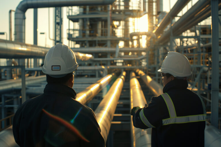 Two men are looking large pipe that has word fire it