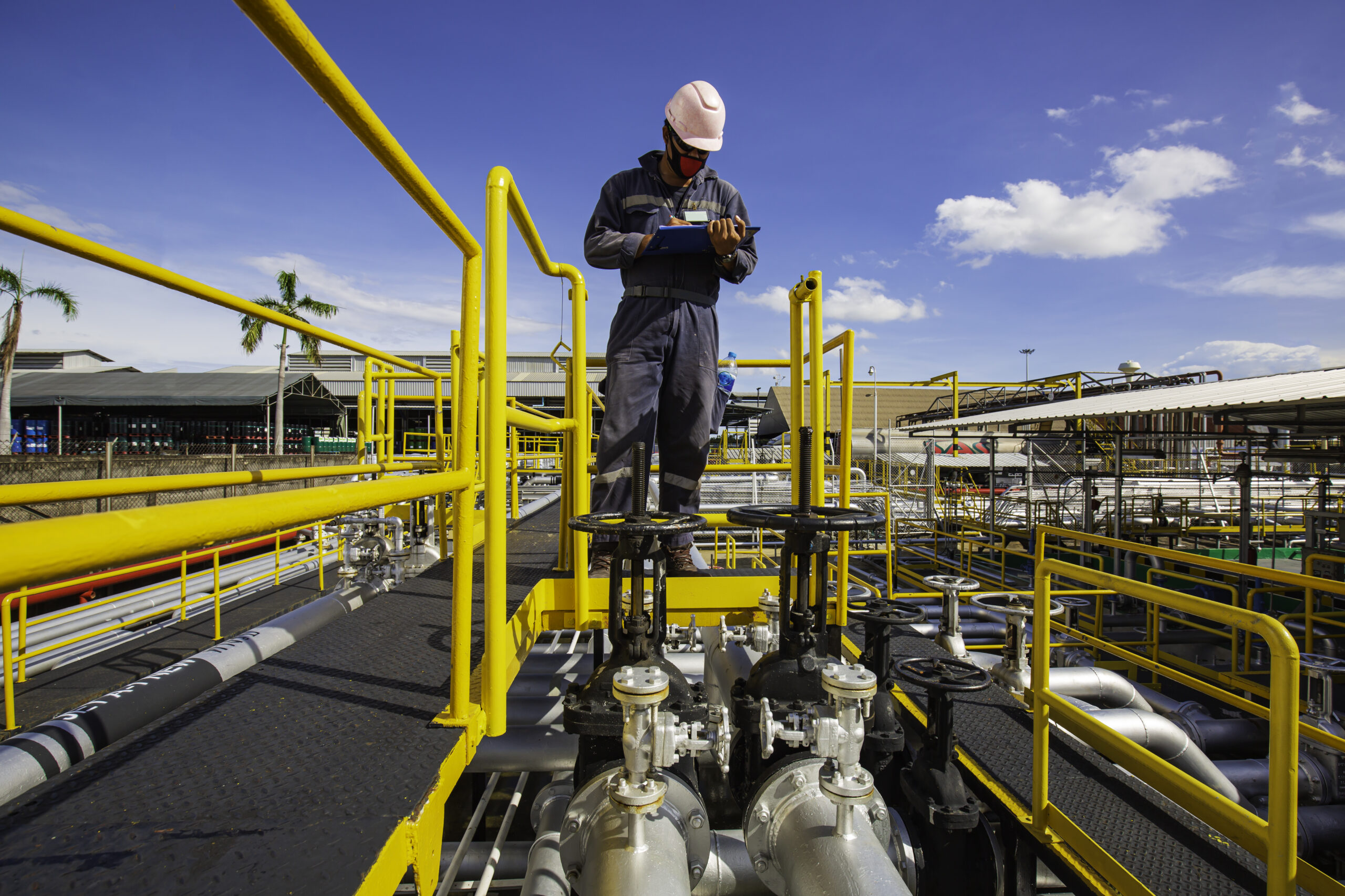 Male worker inspection visual pipeline oil and gas