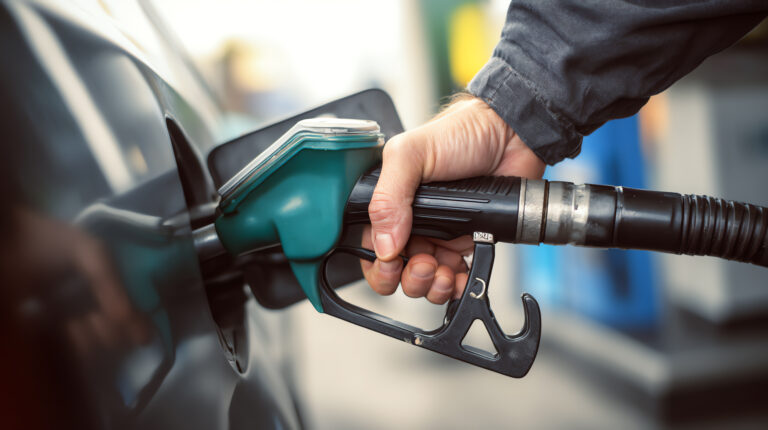 Man hand filling up petrol pump, AI generated