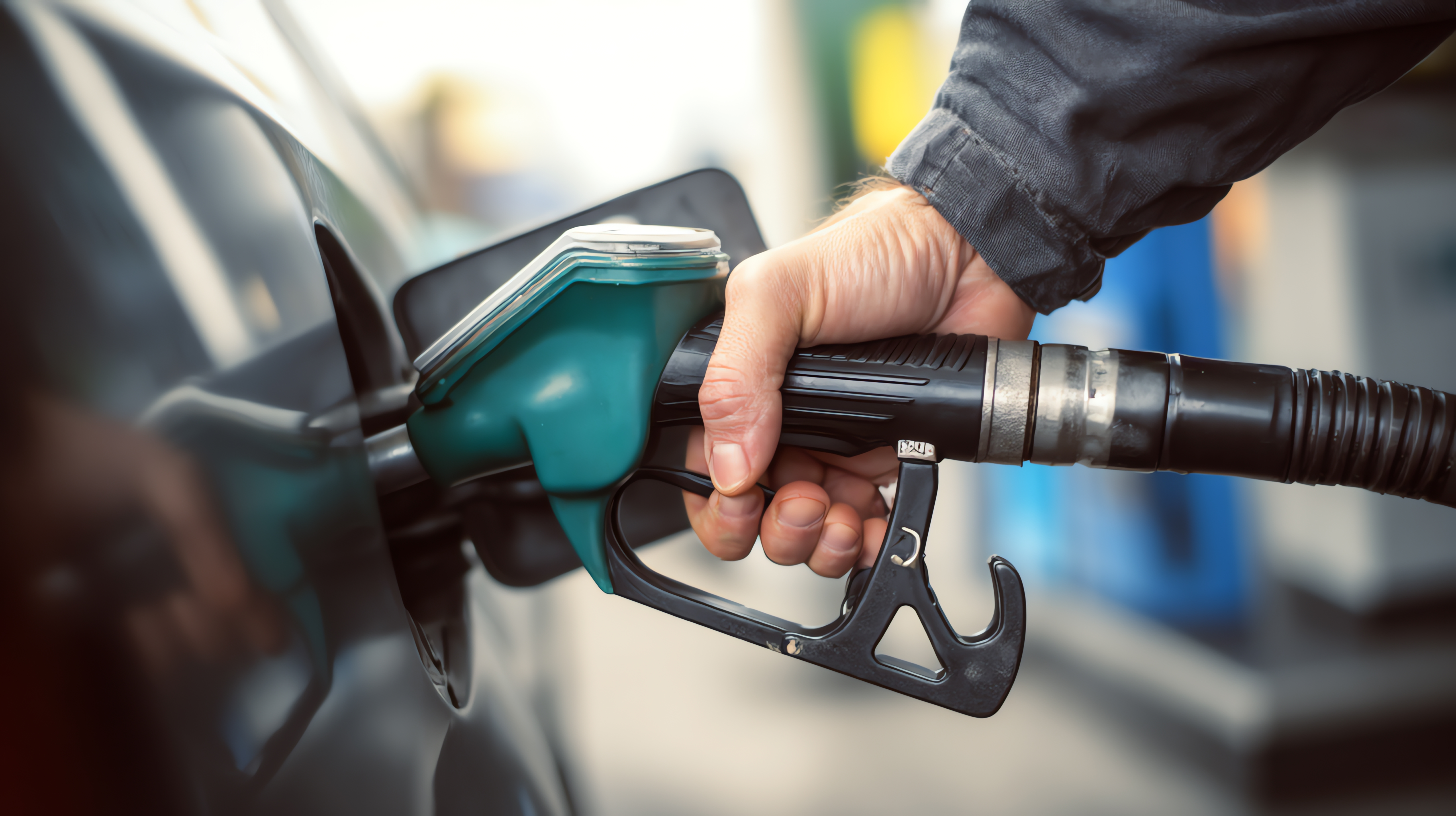 man hand filling up petrol pump, AI generated image