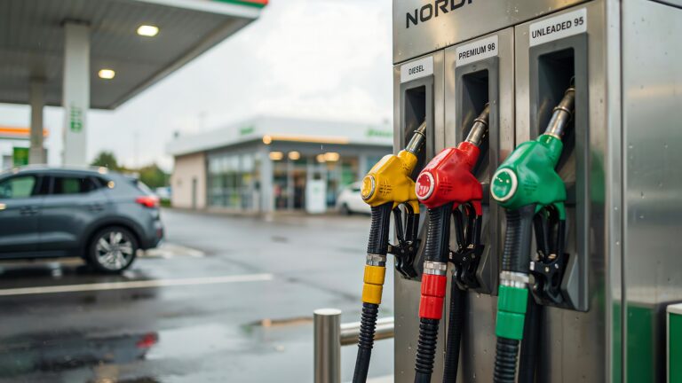 Gas station fuel pump nozzles filling station