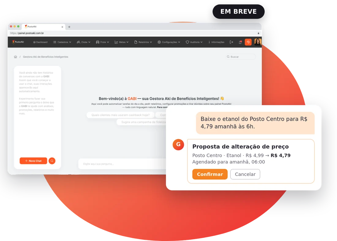 Gabi, a inteligência artificial da PostoAki, propondo uma alteração de preço